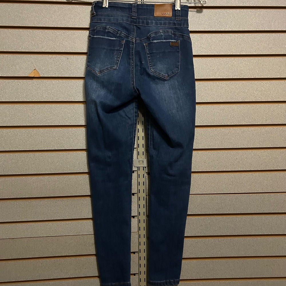 Vevel Womens‎ High Waisted Skinny Jeans Dark Wash 3-Button Fly Stretch Denim 26